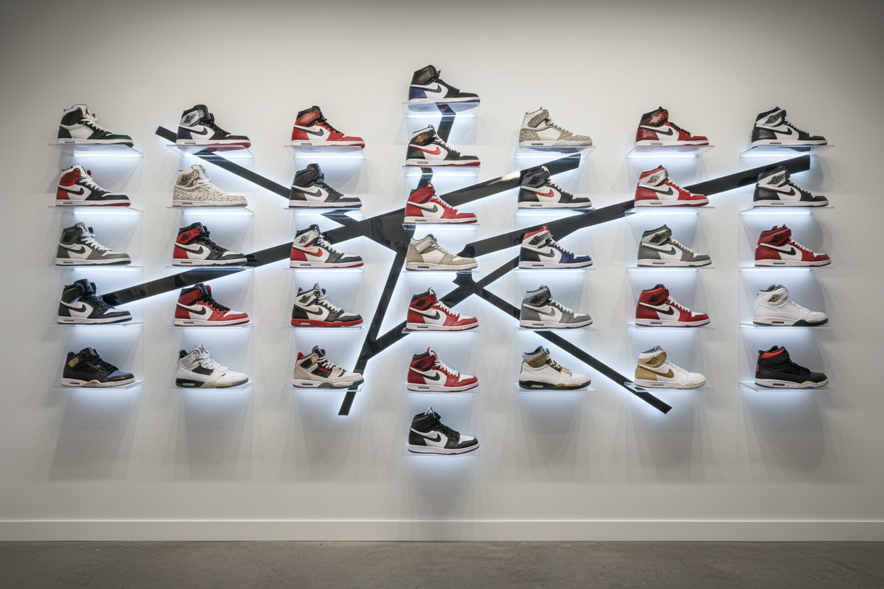 wall of jordan sneakers